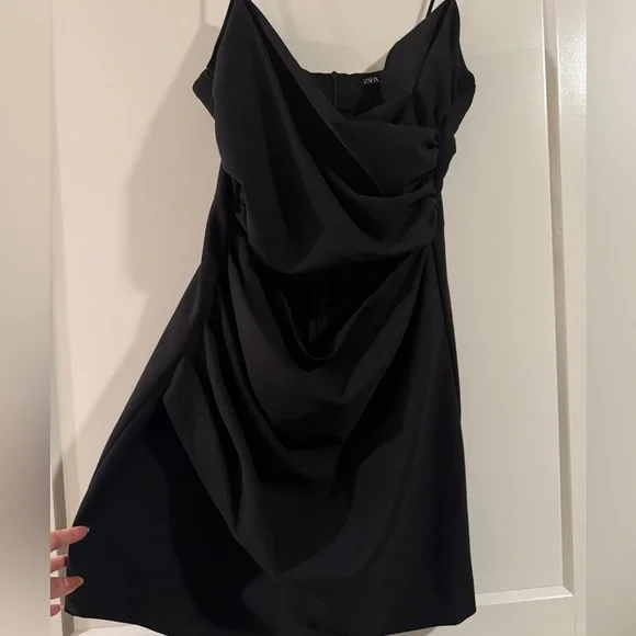NWOT Zara Black Strappy Open Front mini dress (size L) - Picture 4 of 6